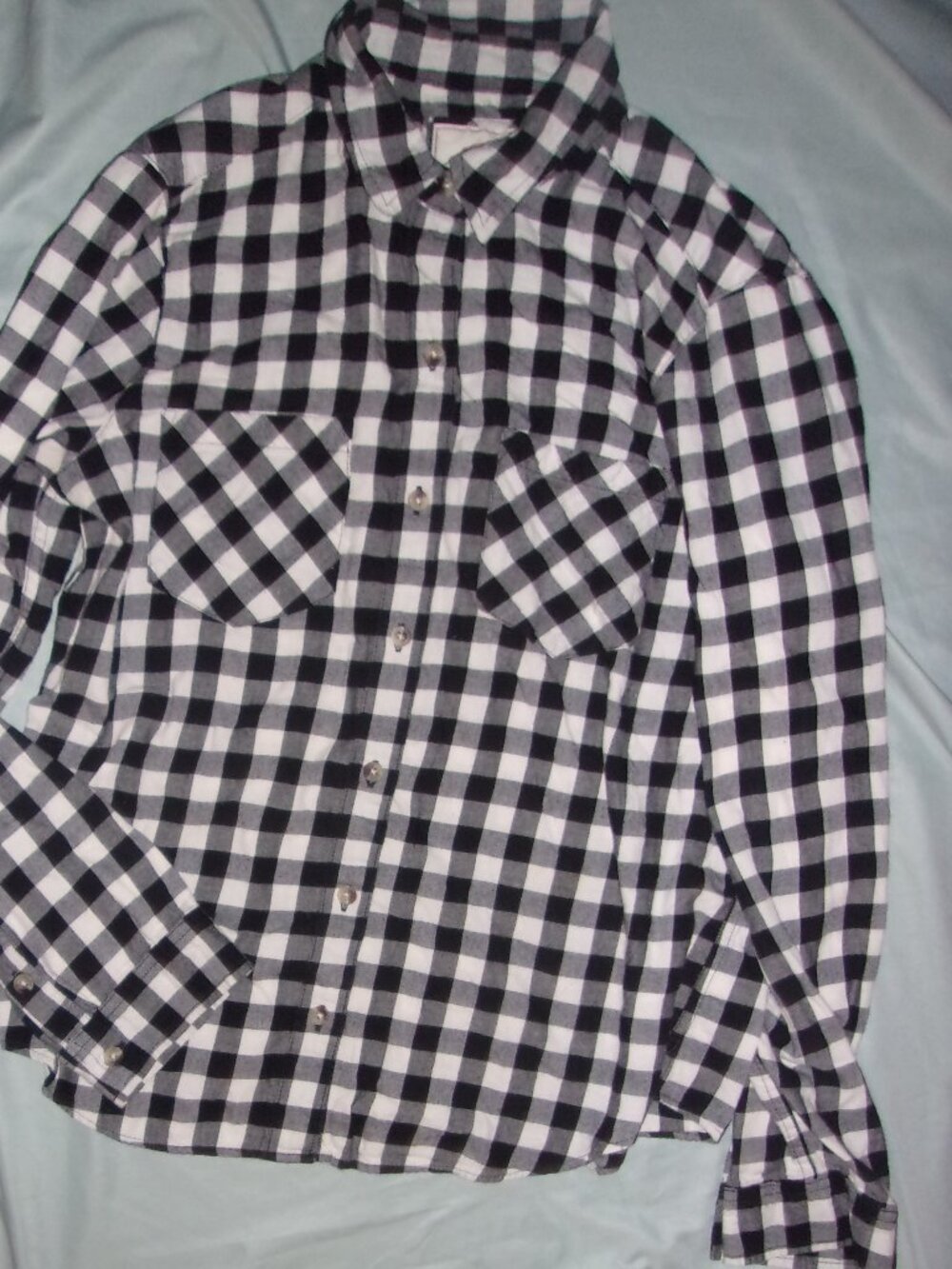 flannel size large womens black white plaid shirt button up top gorpcore